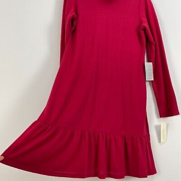 Tash + Sophie Womens Size Large Dress Red Stretch Turtleneck Peplum Long Sleeve - Picture 4 of 6